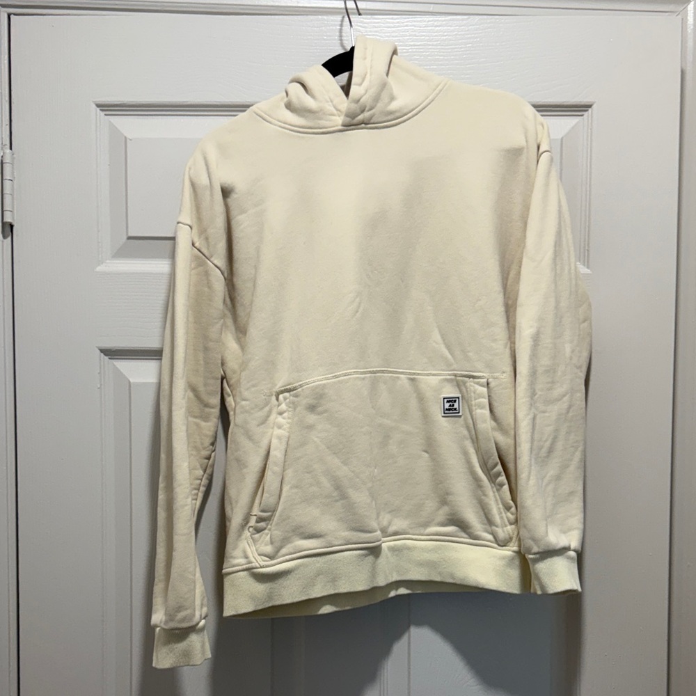 Cream Hoodie with Front Pocket Zipper Detail